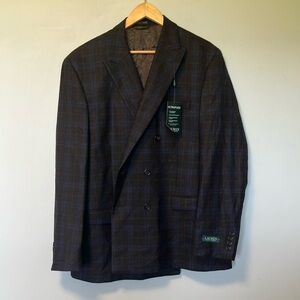 NWT Lauren Ralph Lauren Ultraflex Lindsay Brown Plaid Double Breasted Blazer